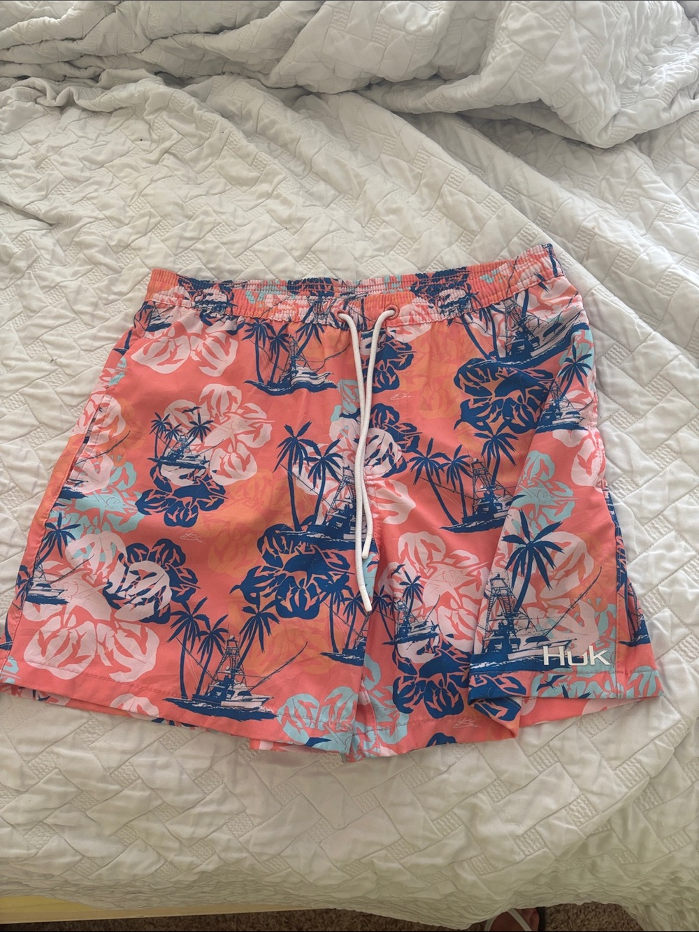 Huk Coral Tropical Print Swim Trunks